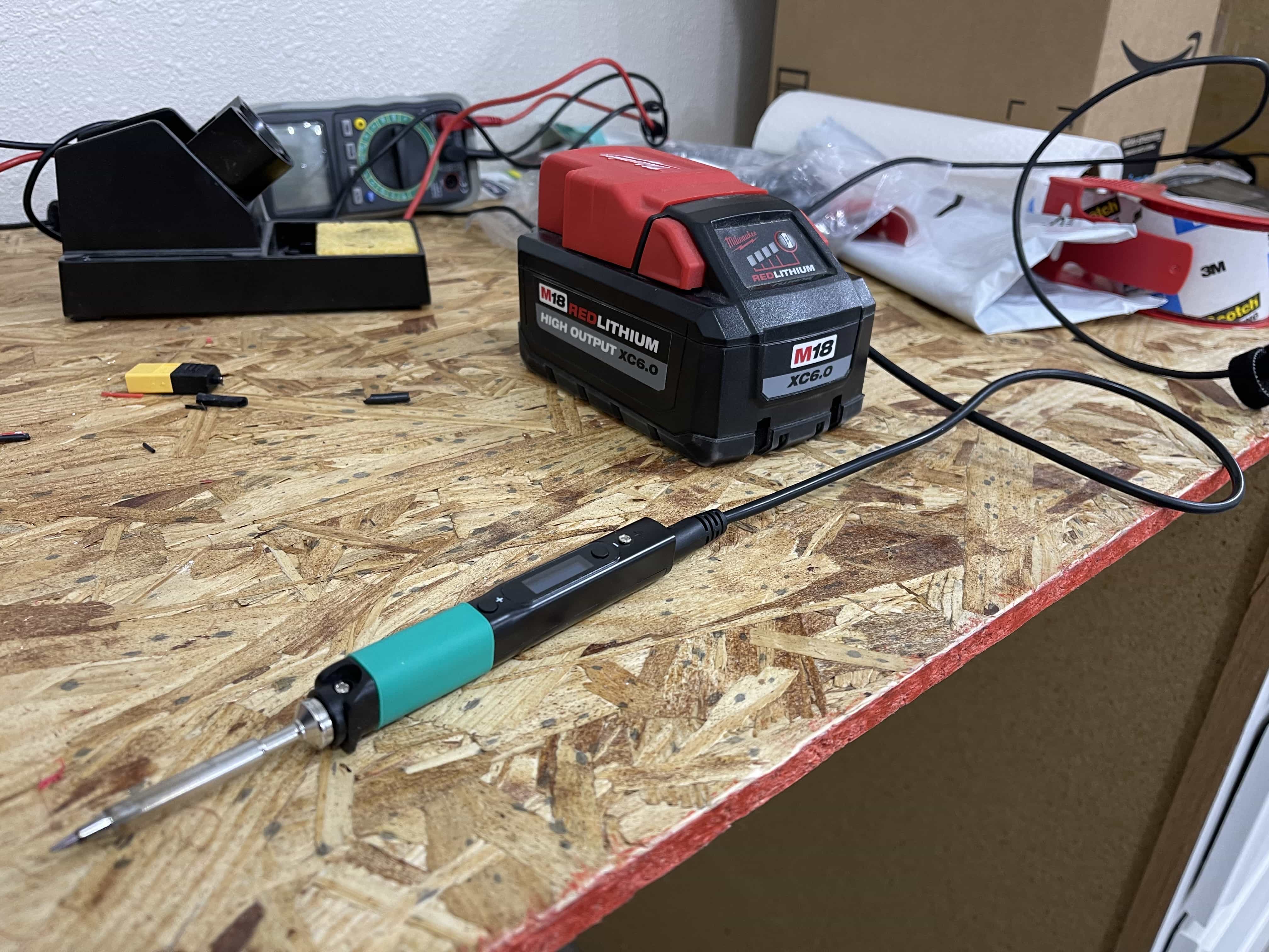 Pinecil powered by a Milwaukee M18 Battery